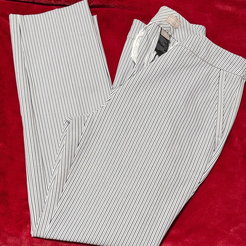 Chico's Women's High Rise Pinstripe Jeans in Black and White